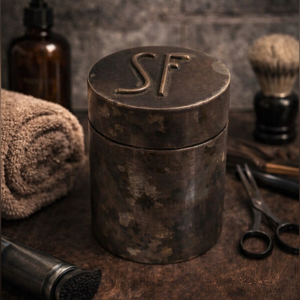 Vintage SF Monogram Rustic Industrial Storage Jar Canister Decor bronze finish